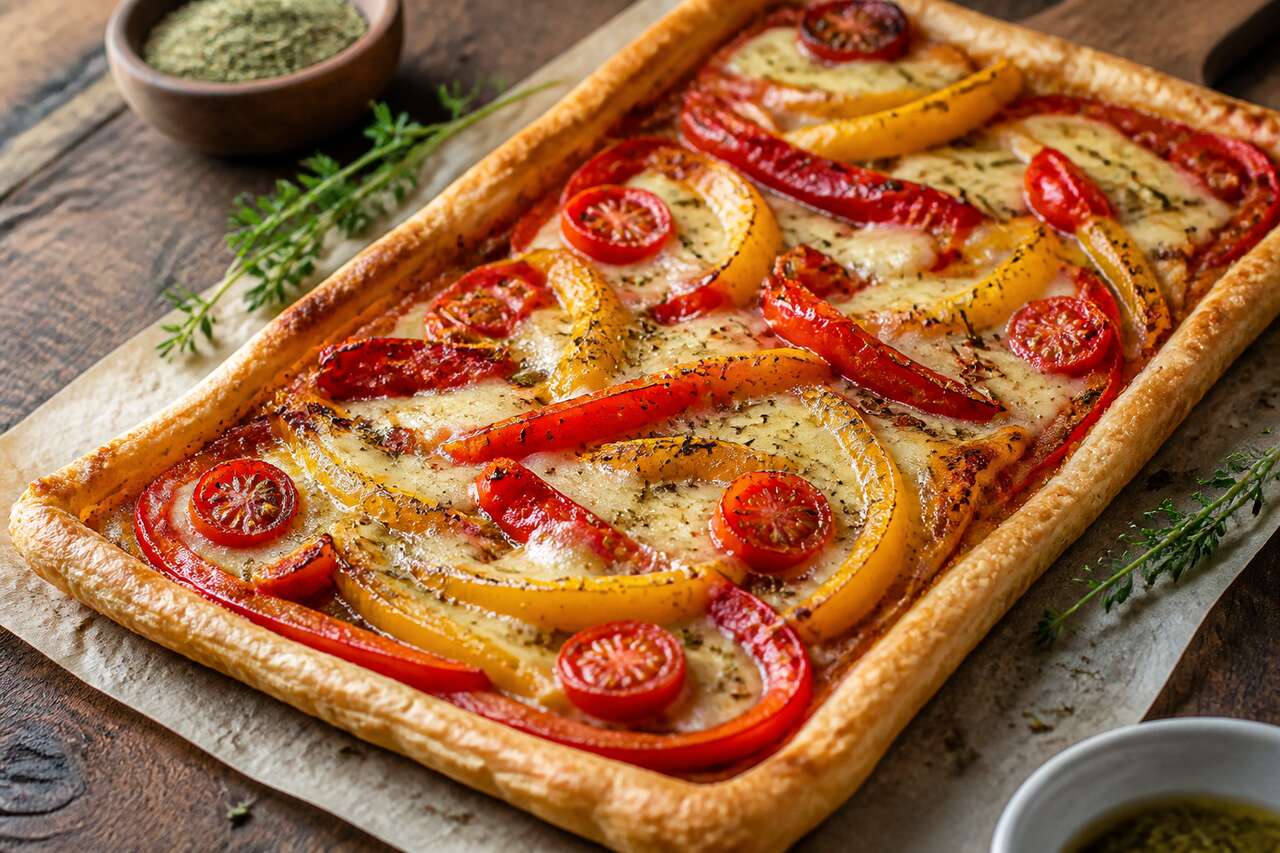 Tarte aux poivrons, tomates cerise et gruyère : recette savoureuse