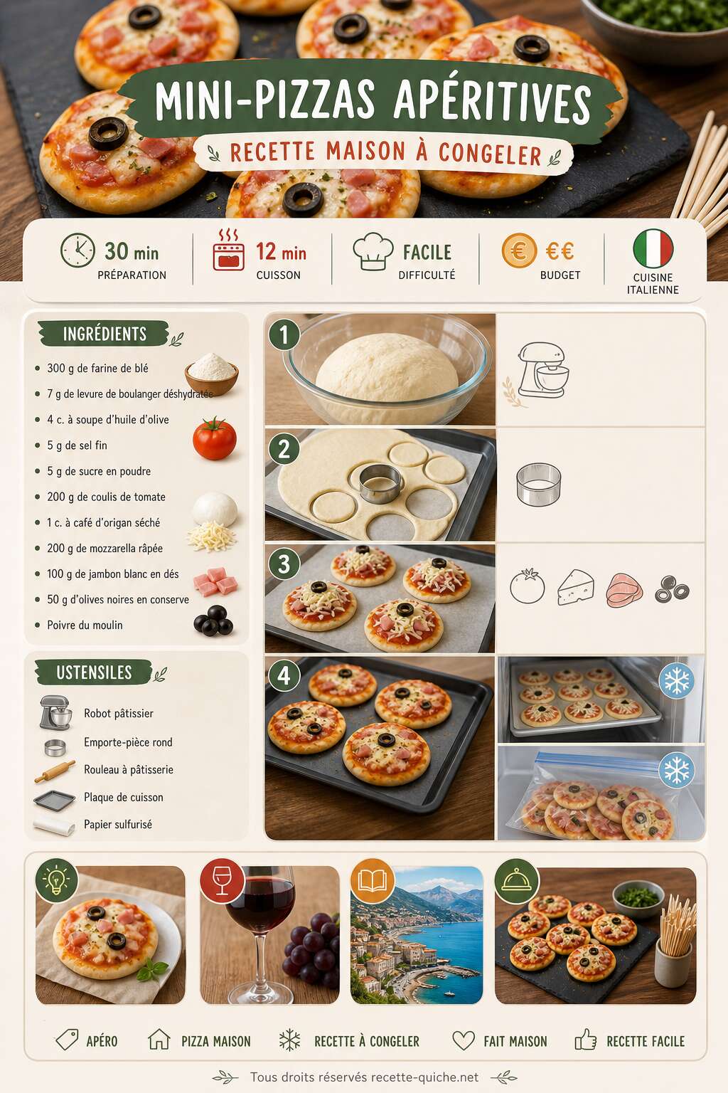 Fiche recette Mini-pizzas apéritives : recette maison à congeler Fiche recette Mini-pizzas apéritives : recette maison à congeler