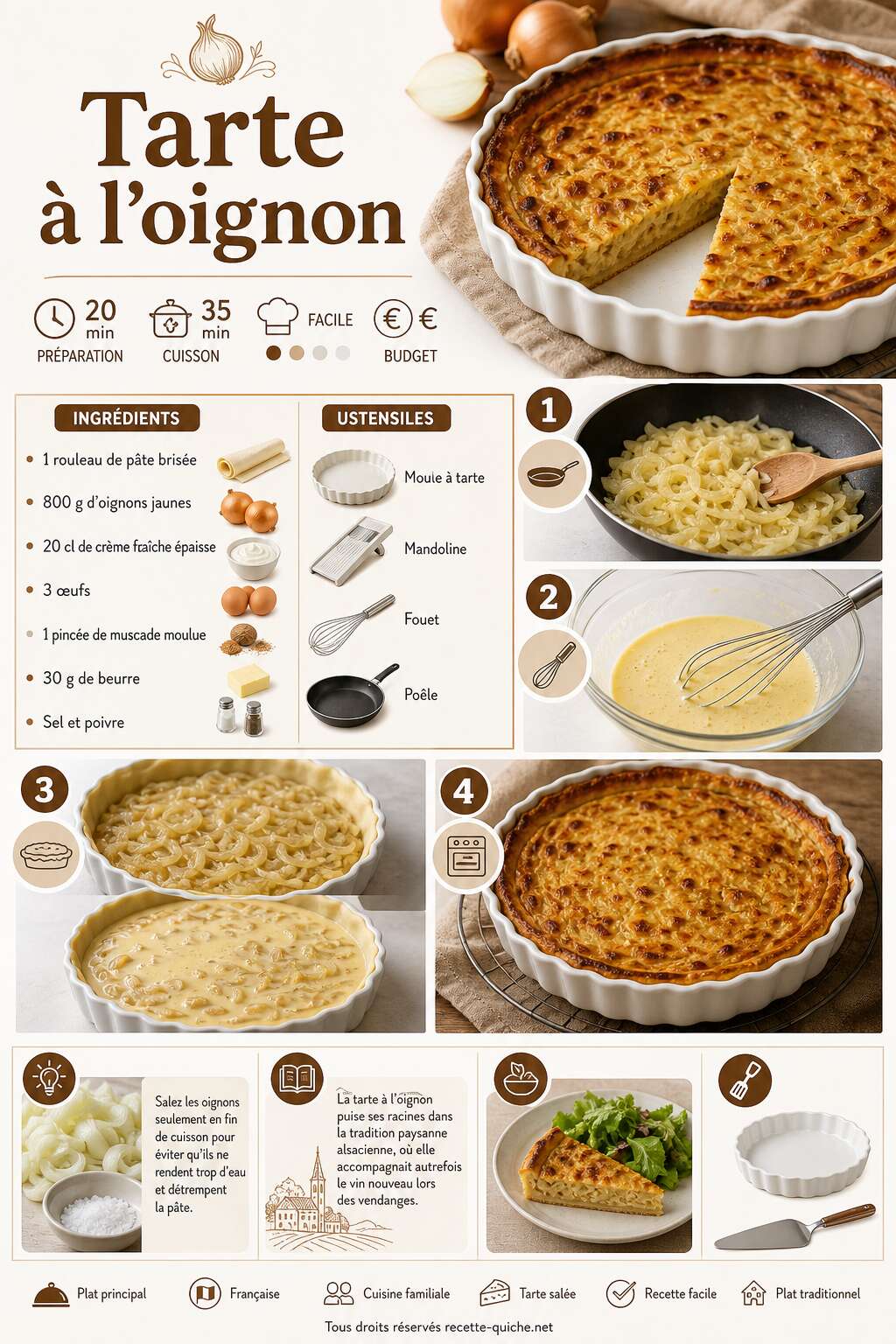Fiche recette Recette facile : tarte à l'oignon maison Fiche recette Recette facile : tarte à l'oignon maison