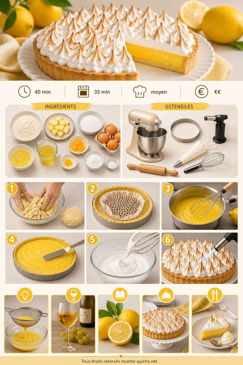 Fiche recette Recette de tarte au citron meringuée : un délice acidulé et sucré Fiche recette Recette de tarte au citron meringuée : un délice acidulé et sucré