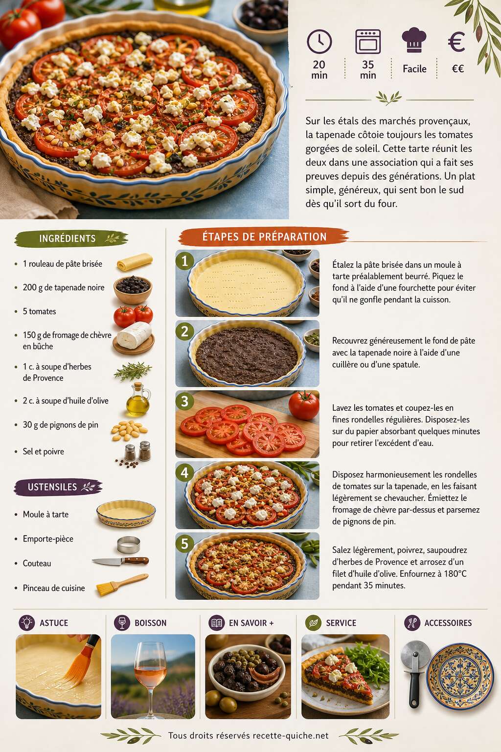 Fiche recette Tarte à la tapenade et tomates : recette savoureuse Fiche recette Tarte à la tapenade et tomates : recette savoureuse