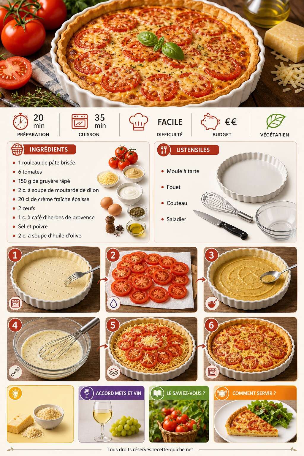 Fiche recette Tarte à la tomate et au gruyère : recette simple et savoureuse Fiche recette Tarte à la tomate et au gruyère : recette simple et savoureuse