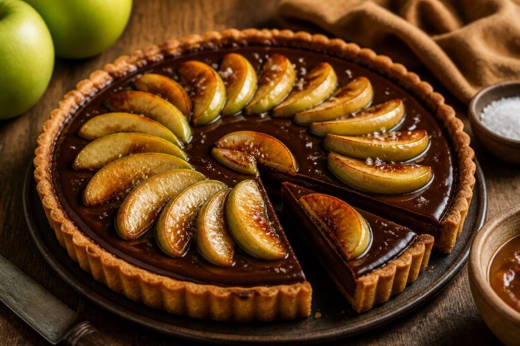 Recette de tarte au chocolat et pommes caramélisées