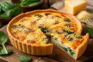 Recette de quiche au poulet, épinards et Comté