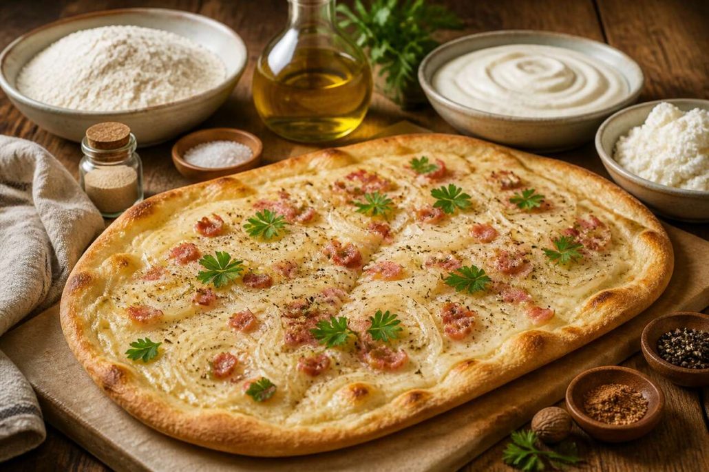 Recette tarte flambée au fromage blanc