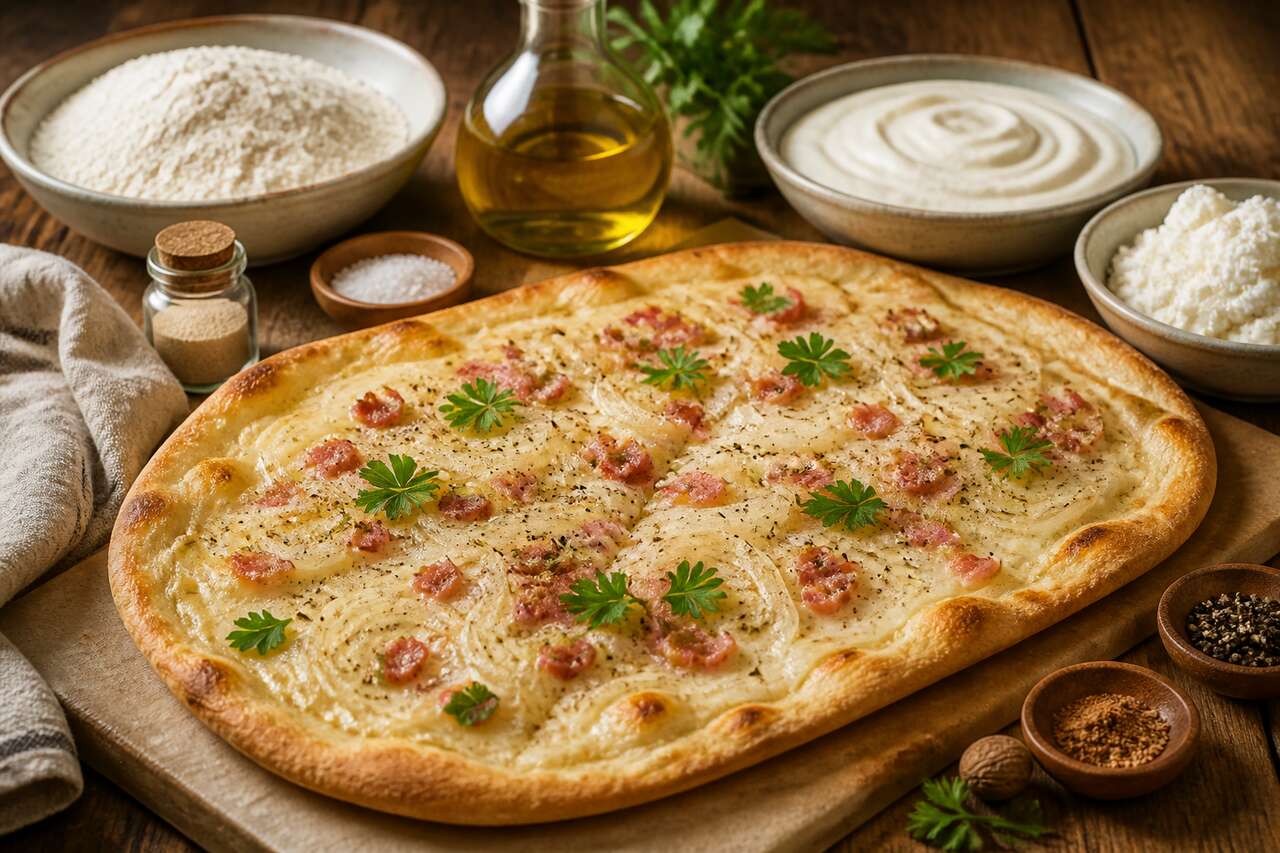 Recette tarte flambée au fromage blanc
