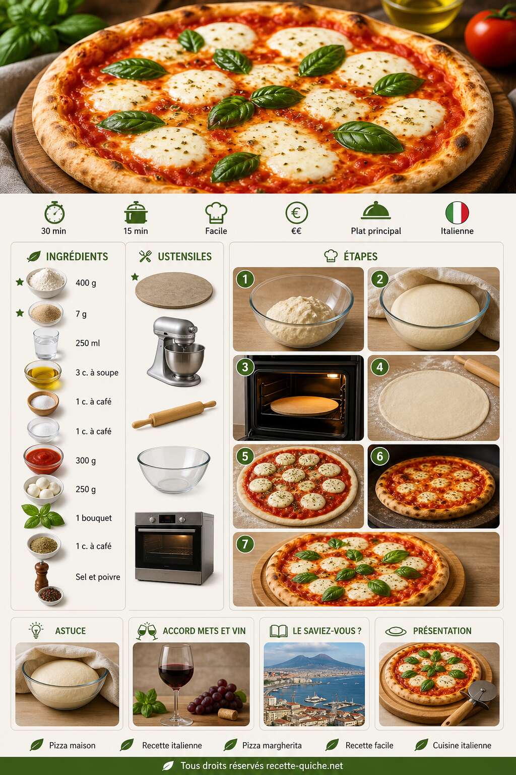 Fiche recette Recette de pizza margherita maison facile