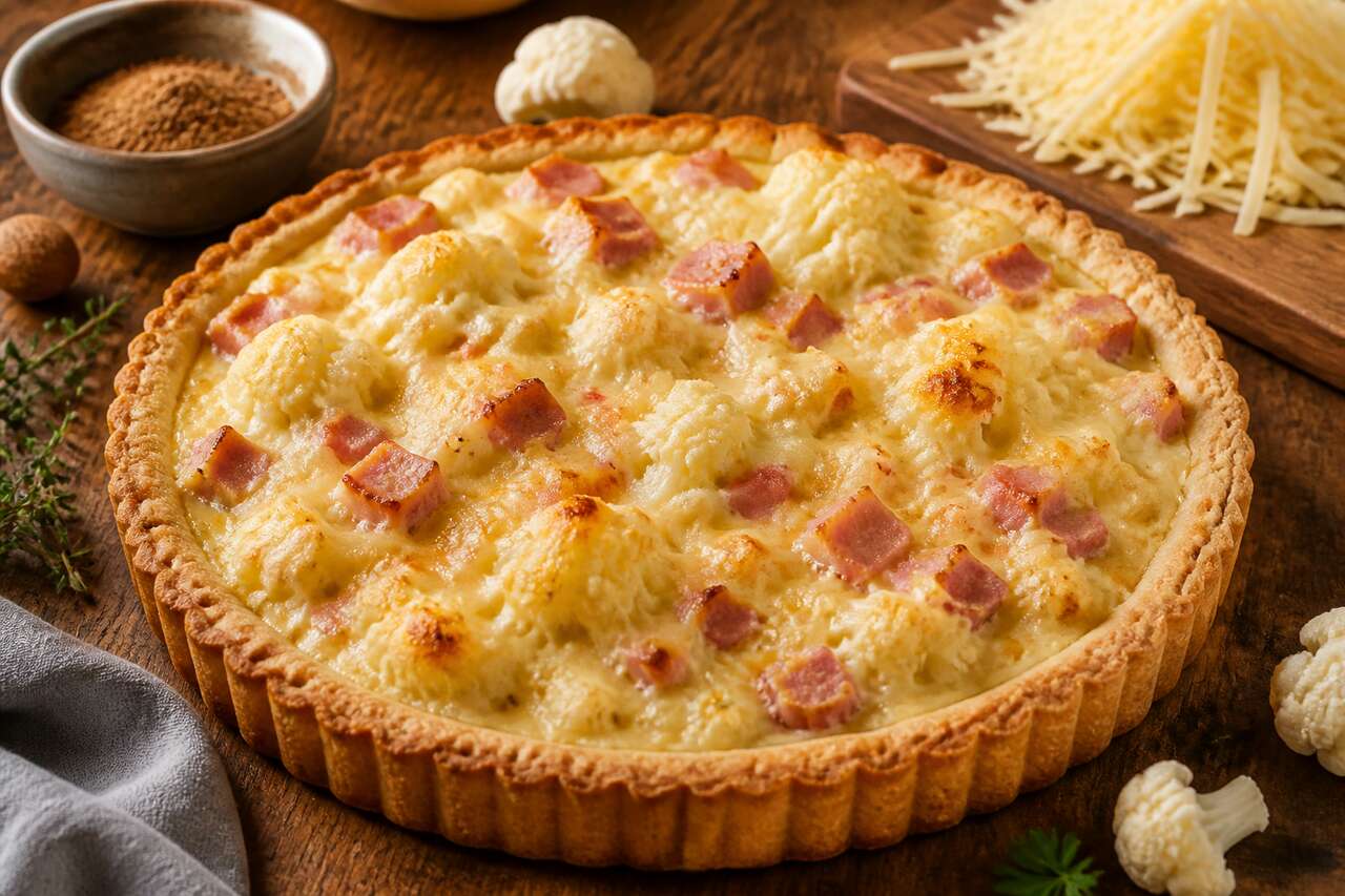 Tarte au chou-fleur et jambon : rapide et pas chère en 20 min