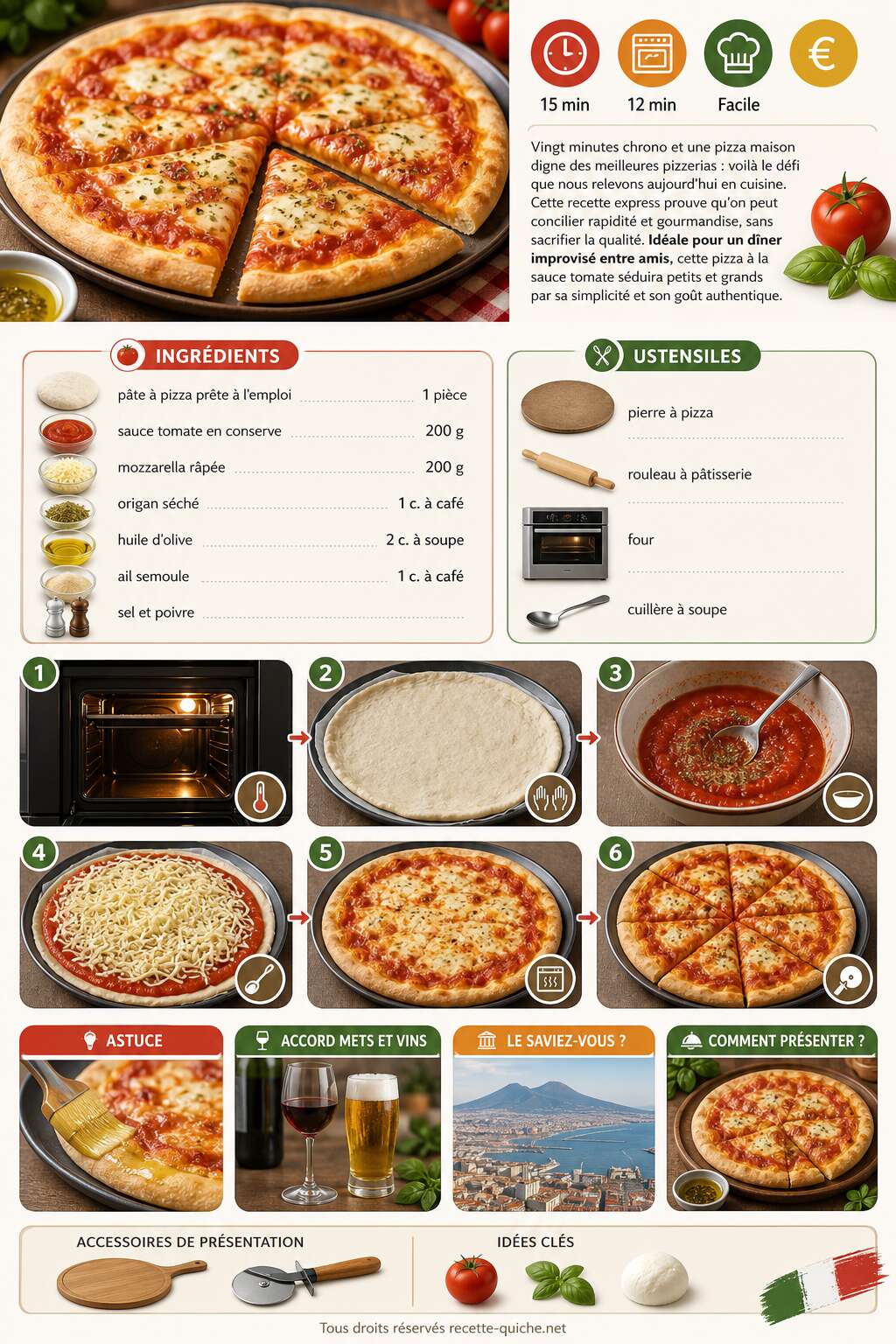 Fiche recette Pizza rapide à la sauce tomate : recette facile et savoureuse Fiche recette Pizza rapide à la sauce tomate : recette facile et savoureuse