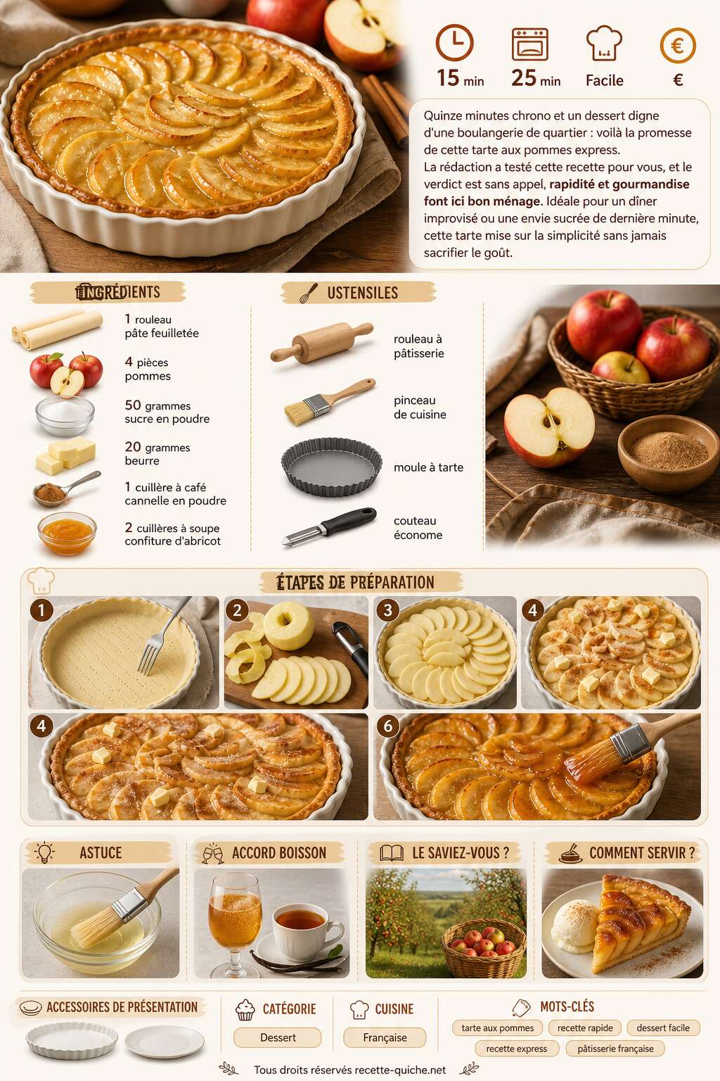 Fiche recette Tarte aux pommes express : recette rapide et savoureuse Fiche recette Tarte aux pommes express : recette rapide et savoureuse