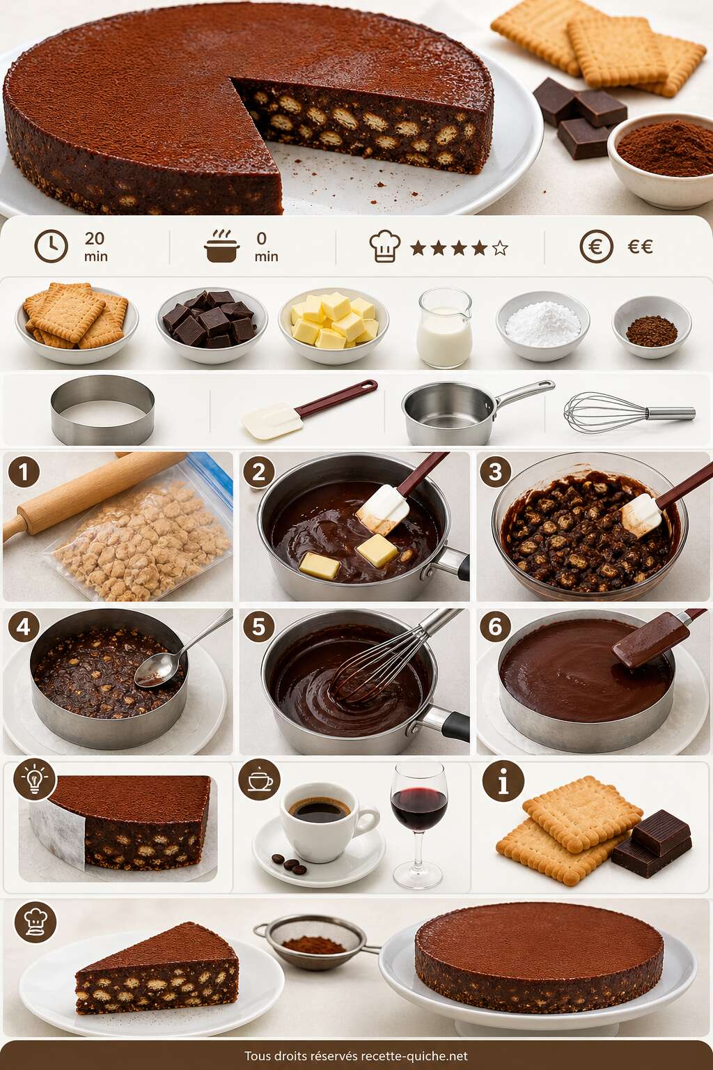 Fiche recette Tarte au chocolat et petit-beurre : recette gourmande Fiche recette Tarte au chocolat et petit-beurre : recette gourmande