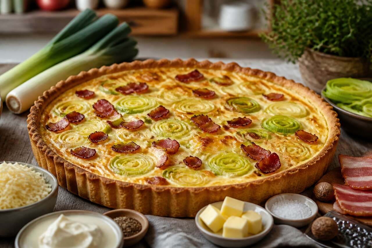 Tarte aux poireaux et petits lardons : recette savoureuse