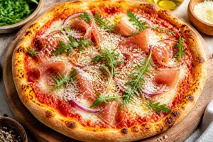 Recette de pizza aux oignons rouges et jambon cru