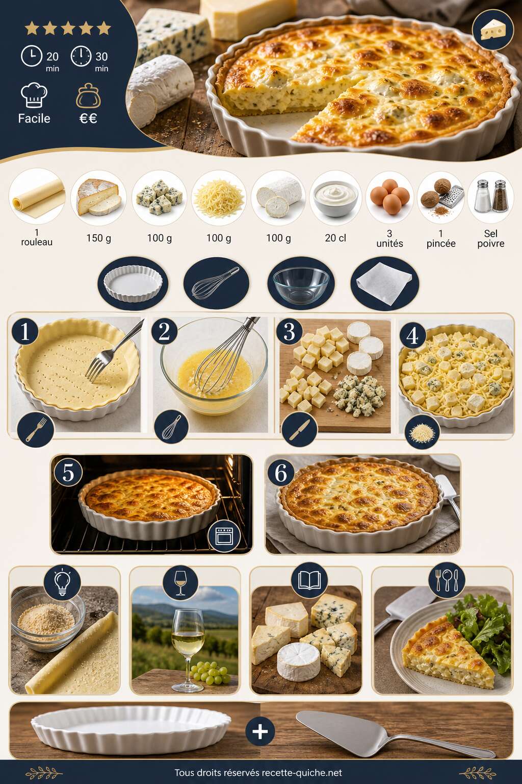Fiche recette Tarte aux 4 fromages : recette gourmande et facile Fiche recette Tarte aux 4 fromages : recette gourmande et facile