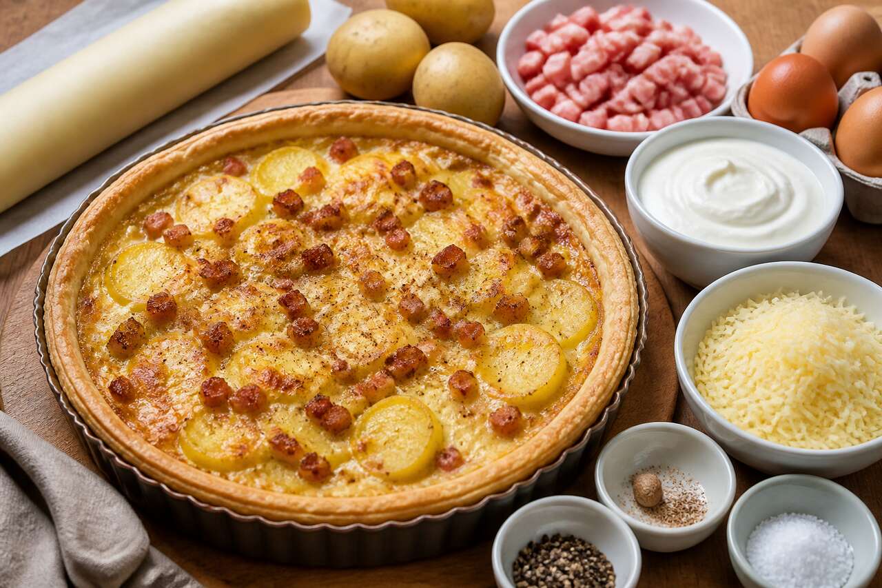 Recette délicieuse : tarte pommes de terre et lardons