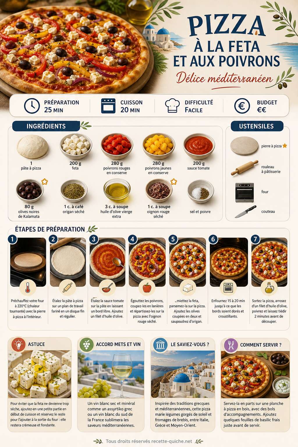 Fiche recette Recette de pizza à la feta et aux poivrons : délice méditerranéen Fiche recette Recette de pizza à la feta et aux poivrons : délice méditerranéen