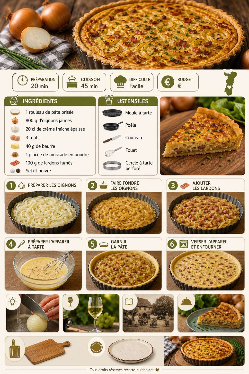 Fiche recette Tarte aux oignons : la recette simple et délicieuse Fiche recette Tarte aux oignons : la recette simple et délicieuse