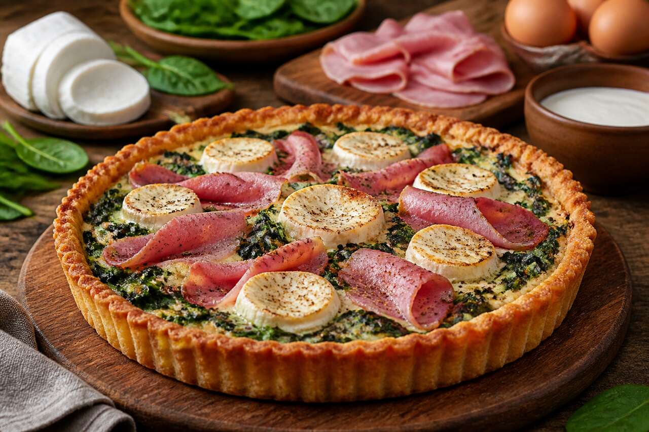 Tarte épinards, chèvre et jambon : recette savoureuse