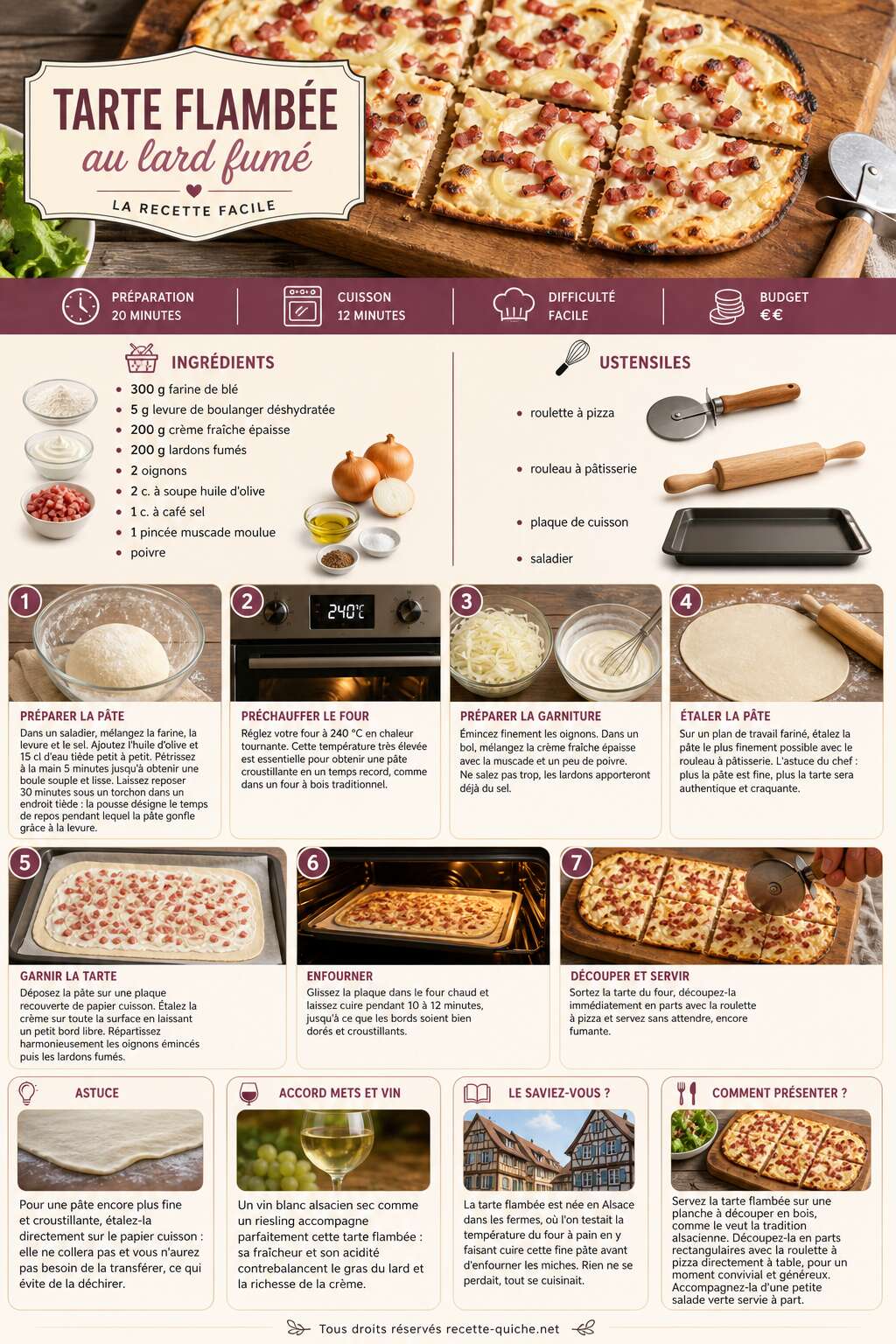 Fiche recette Tarte flambée au lard fumé : la recette facile Fiche recette Tarte flambée au lard fumé : la recette facile