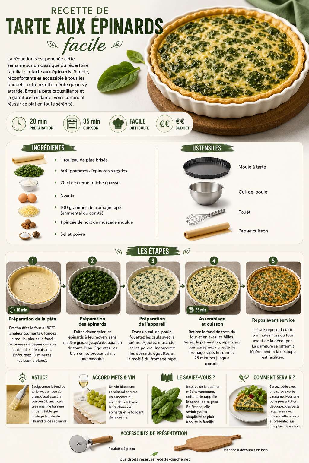 Fiche recette Recette de tarte aux épinards facile Fiche recette Recette de tarte aux épinards facile