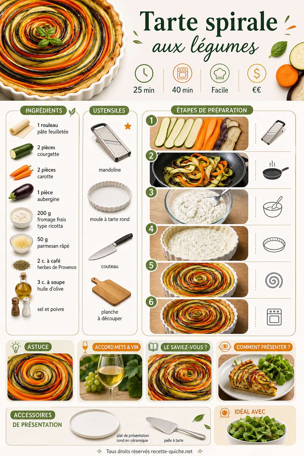 Fiche recette Tarte spirale aux légumes : recette facile et originale Fiche recette Tarte spirale aux légumes : recette facile et originale