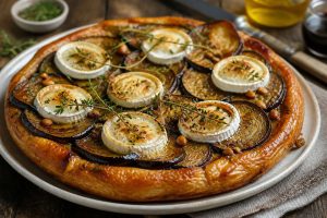 Tarte tatin d'aubergines et fromage de Cyril Lignac
