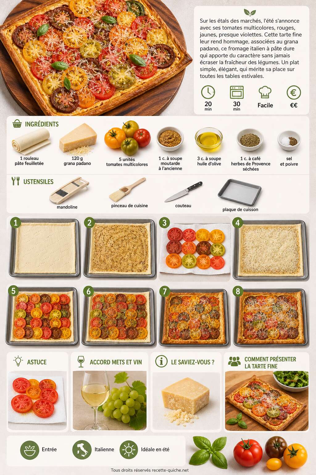 Fiche recette Tarte fine au Grana Padano et tomates multicolores : recette savoureuse Fiche recette Tarte fine au Grana Padano et tomates multicolores : recette savoureuse