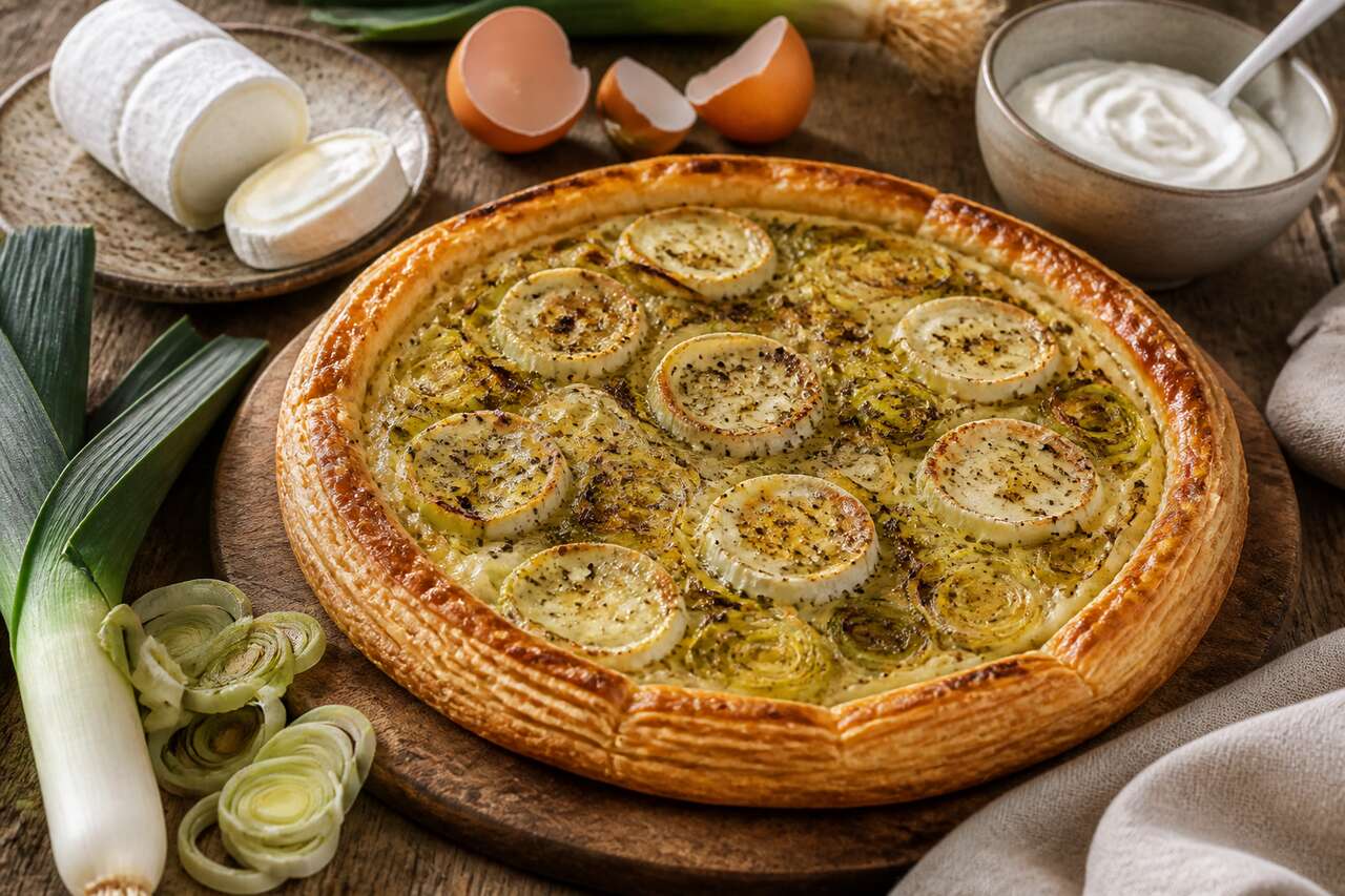 Tarte aux poireaux et chèvre facile : recette savoureuse