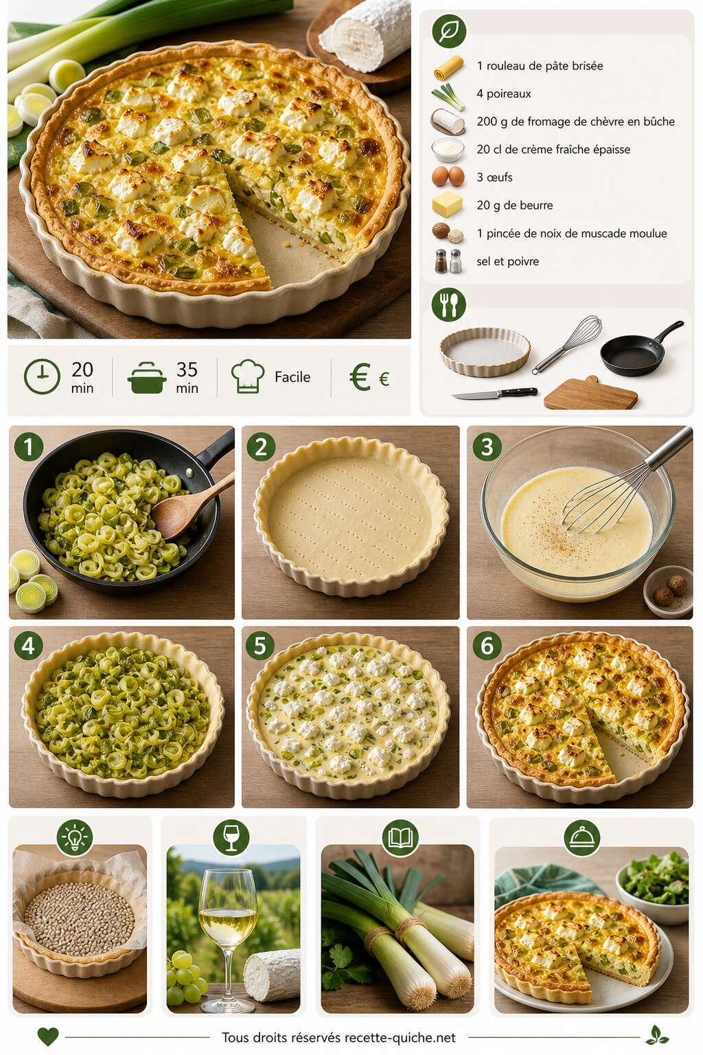 Fiche recette Tarte aux poireaux et chèvre facile : recette savoureuse Fiche recette Tarte aux poireaux et chèvre facile : recette savoureuse