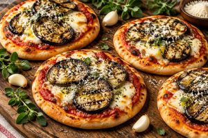 Mini-pizzas aubergines grillées et mozzarella : recette gourmande