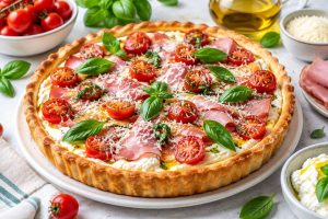 Tarte à la ricotta, jambon, tomates et basilic : recette savoureuse et facile