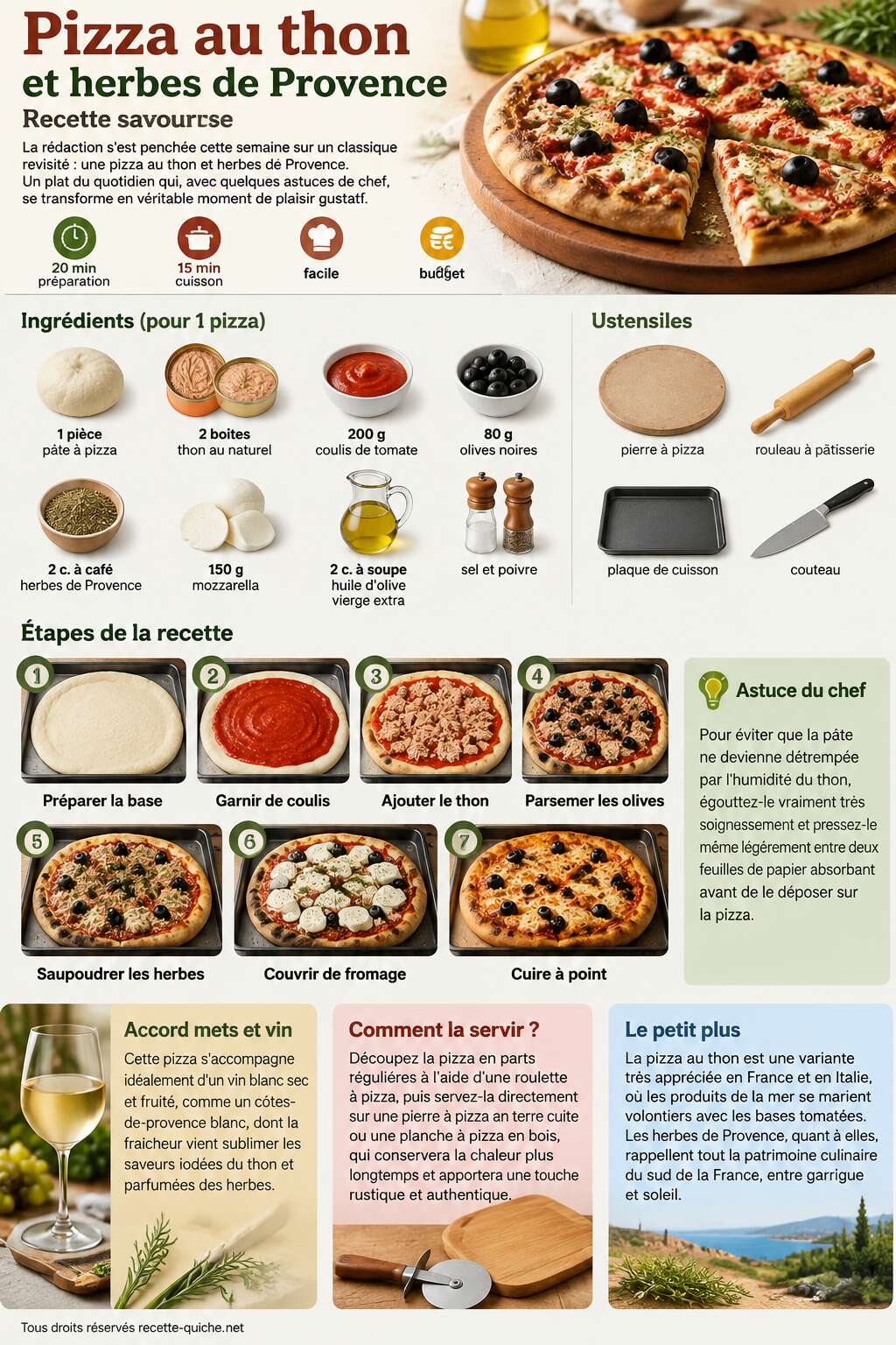 Fiche recette Pizza au thon et herbes de Provence : recette savoureuse Fiche recette Pizza au thon et herbes de Provence : recette savoureuse