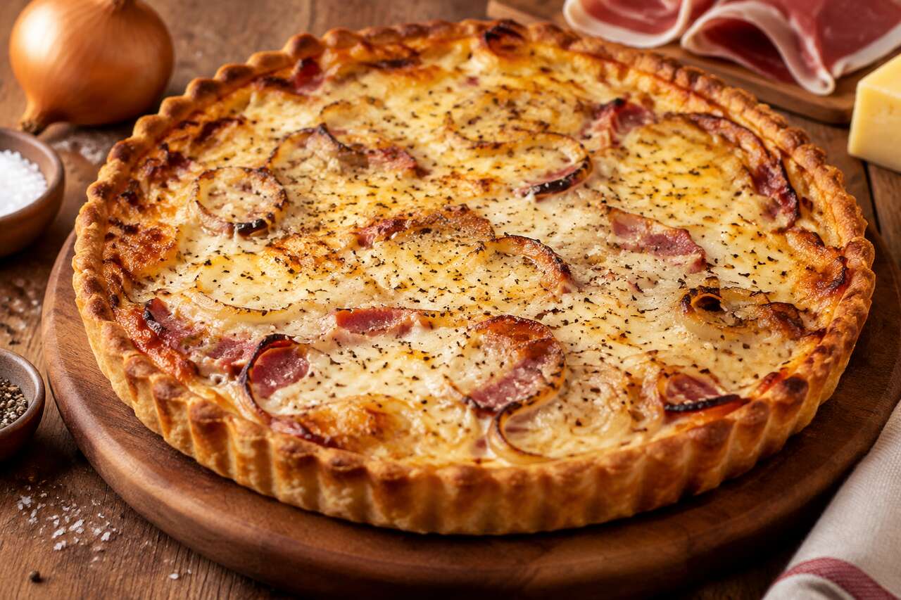 Tarte gratinée à l'oignon et jambon cru : recette savoureuse