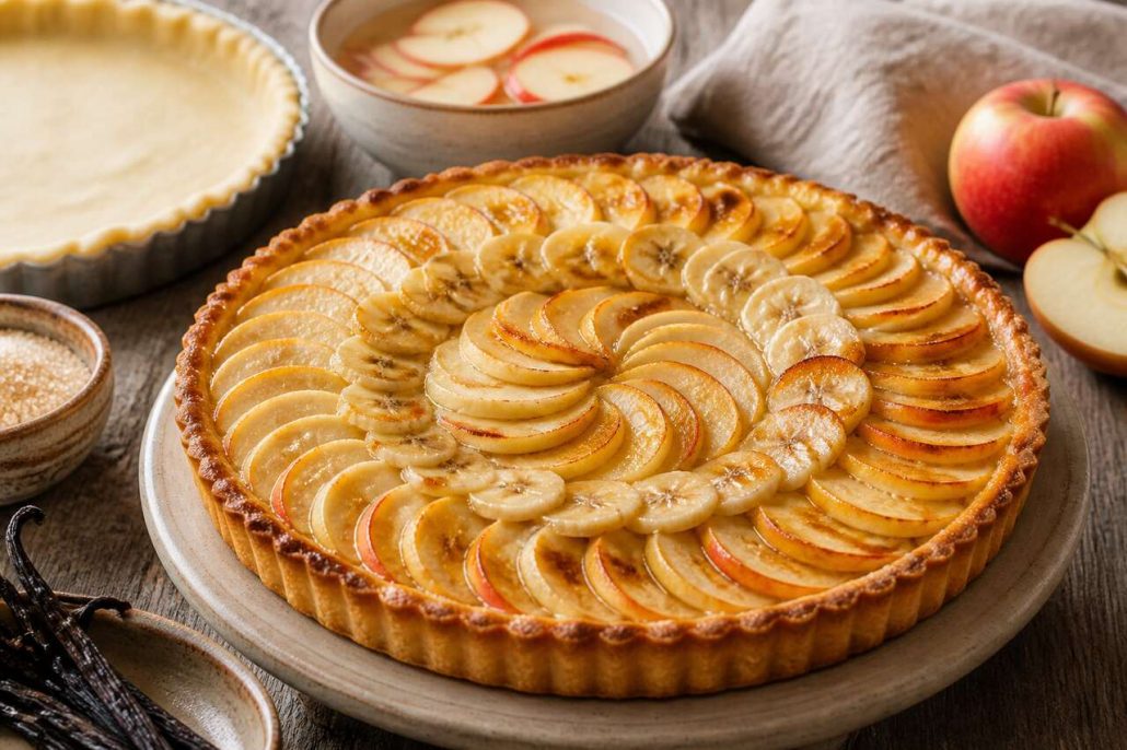 Tarte banane-pomme à la crème vanillée : recette facile et gourmande