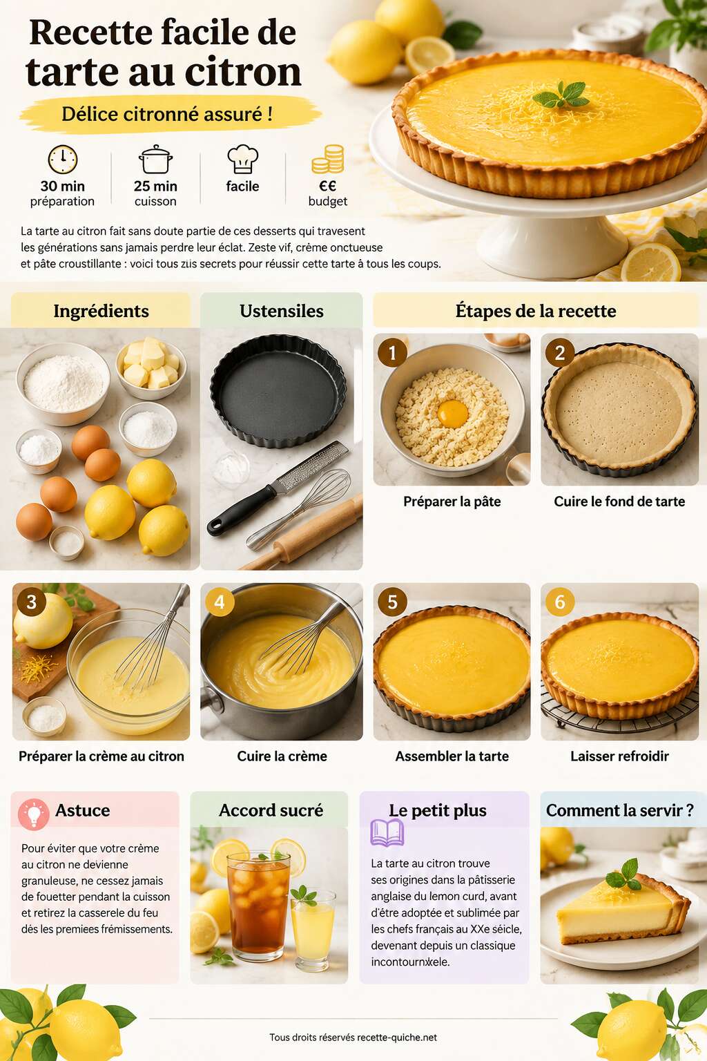 Fiche recette Recette facile de tarte au citron : d&eacute;lice citronn&eacute; assur&eacute; !