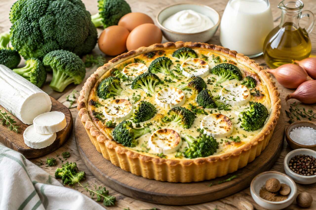 Tarte brocolis et fromage de chèvre : recette gourmande