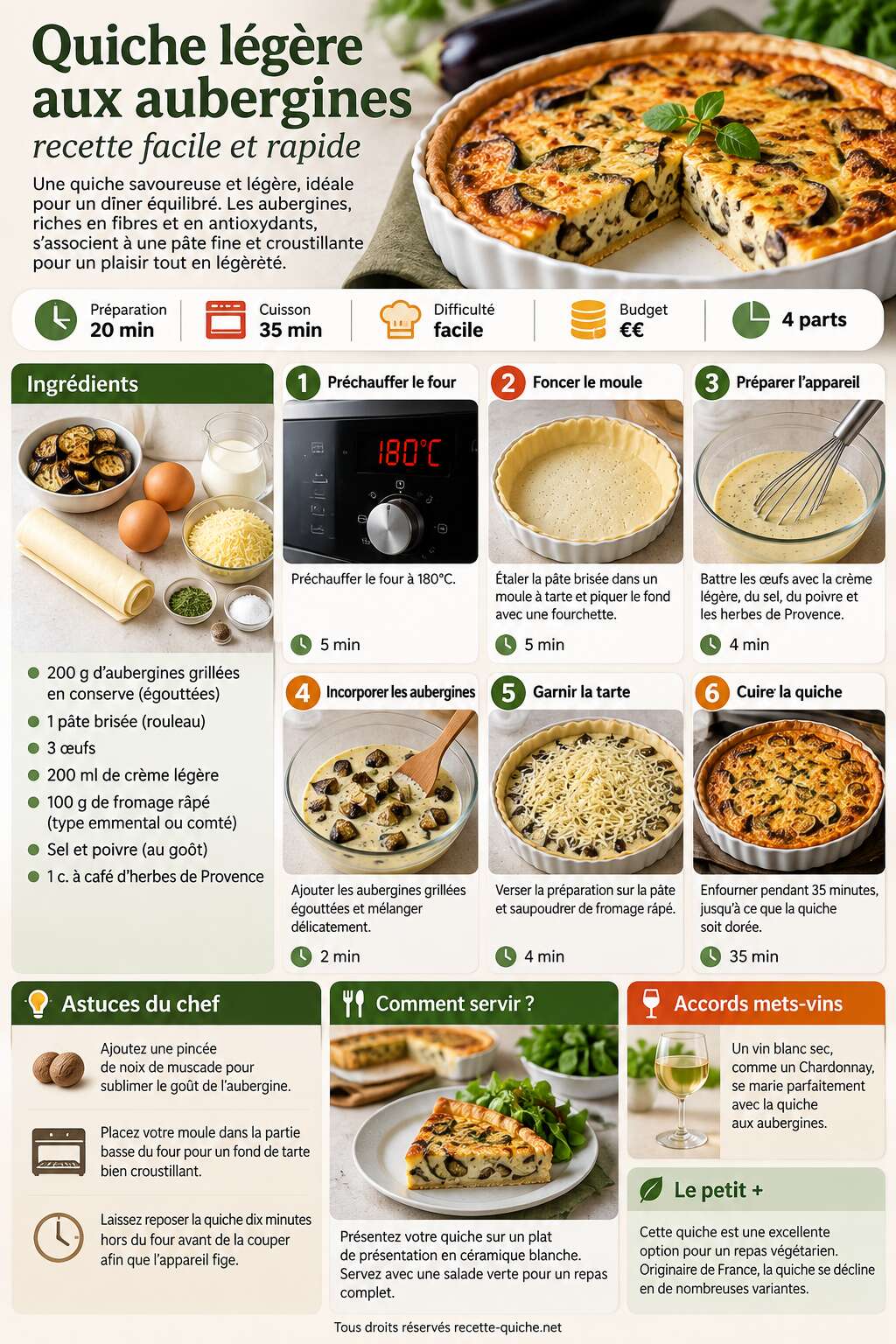 Fiche recette Quiche légère aux aubergines : recette facile et rapide Fiche recette Quiche légère aux aubergines : recette facile et rapide
