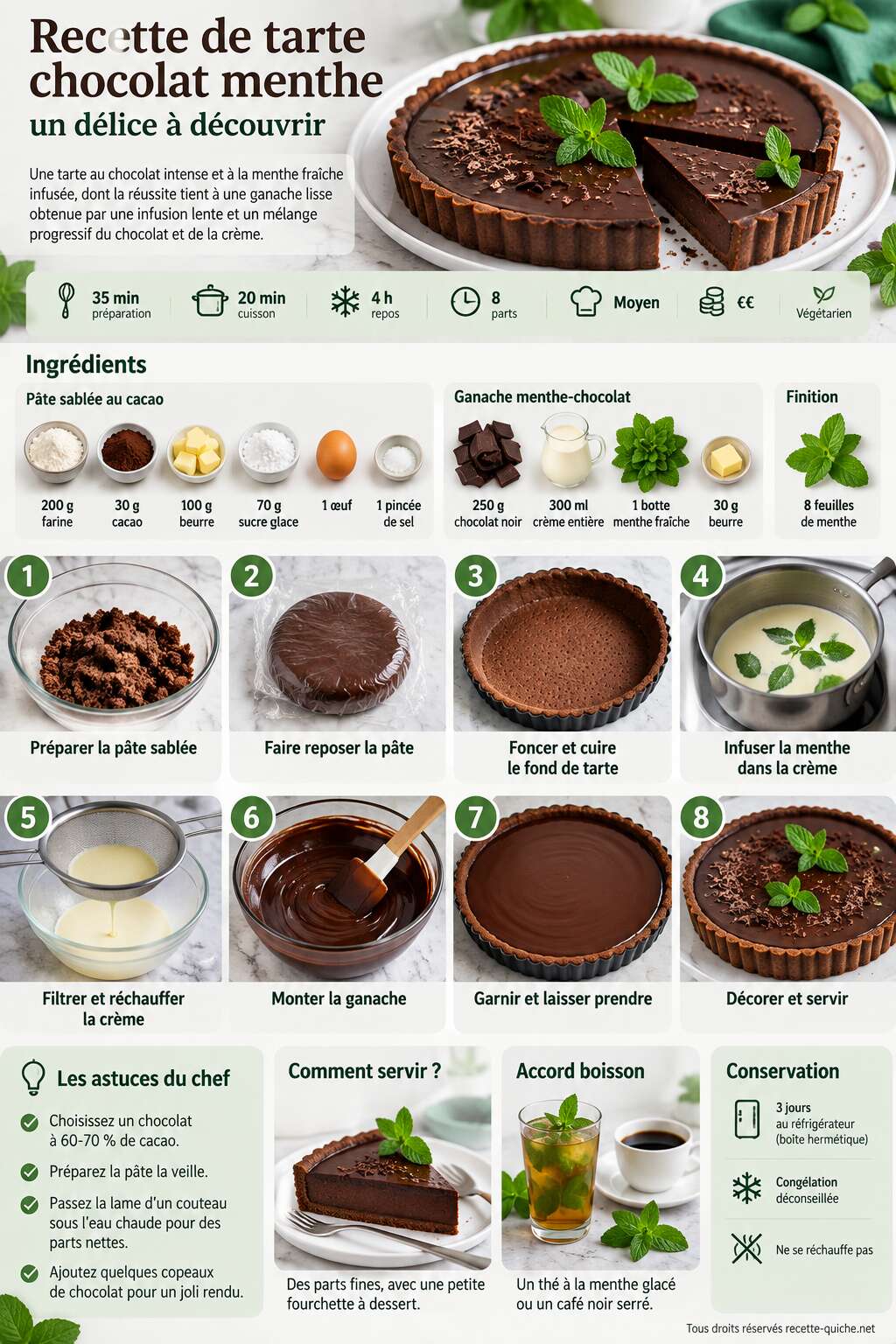 Fiche recette Recette de tarte chocolat menthe : un d&eacute;lice &agrave; d&eacute;couvrir