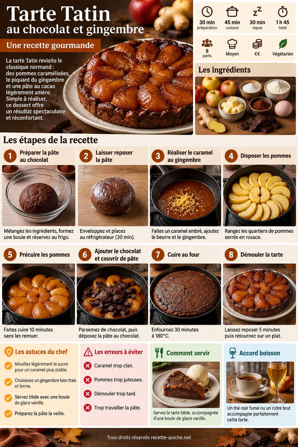 Fiche recette Tarte Tatin au chocolat et gingembre : recette gourmande Fiche recette Tarte Tatin au chocolat et gingembre : recette gourmande