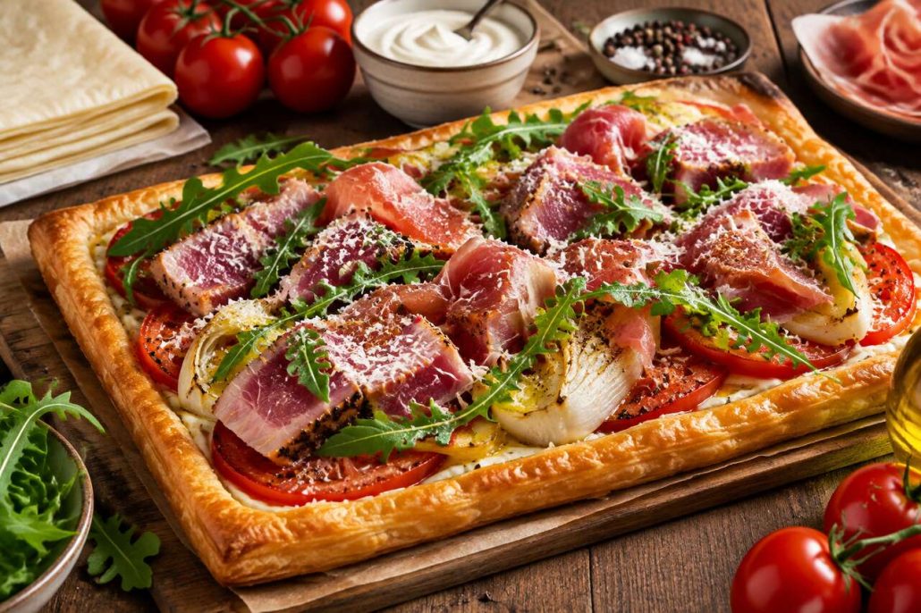 Tarte fine au thon, endives, tomates et jambon de Parme : recette délicieuse et facile