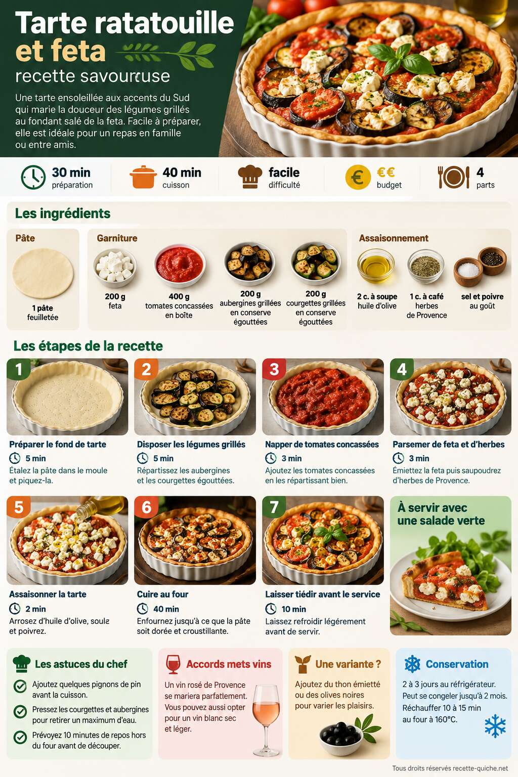 Fiche recette Tarte ratatouille et feta : recette savoureuse Fiche recette Tarte ratatouille et feta : recette savoureuse