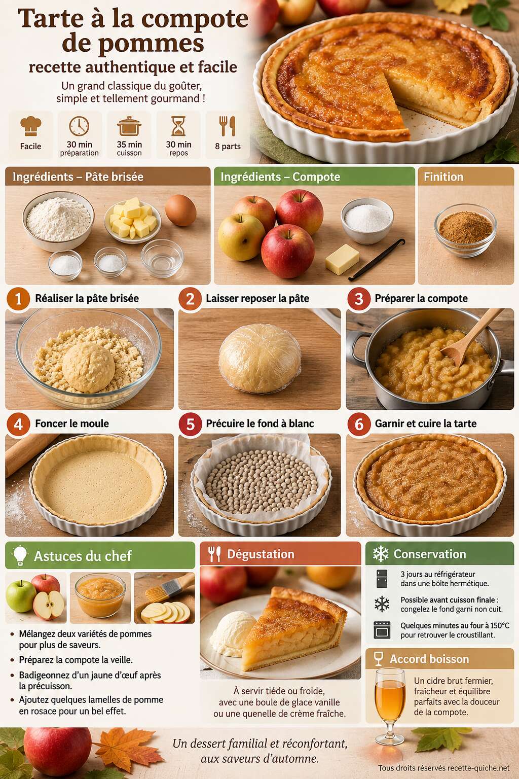 Fiche recette Tarte à la compote de pommes : recette authentique et facile Fiche recette Tarte à la compote de pommes : recette authentique et facile