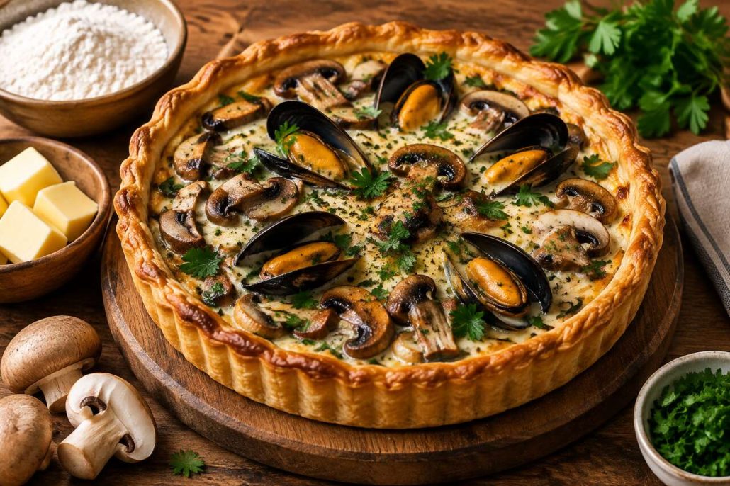 Tarte aux moules et champignons : recette savoureuse
