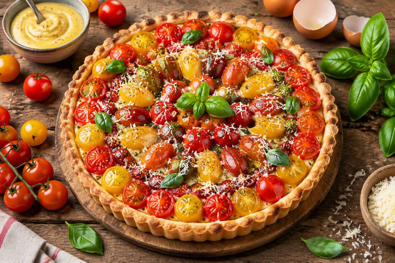 Tarte aux tomates cerises et parmesan : recette savoureuse et facile