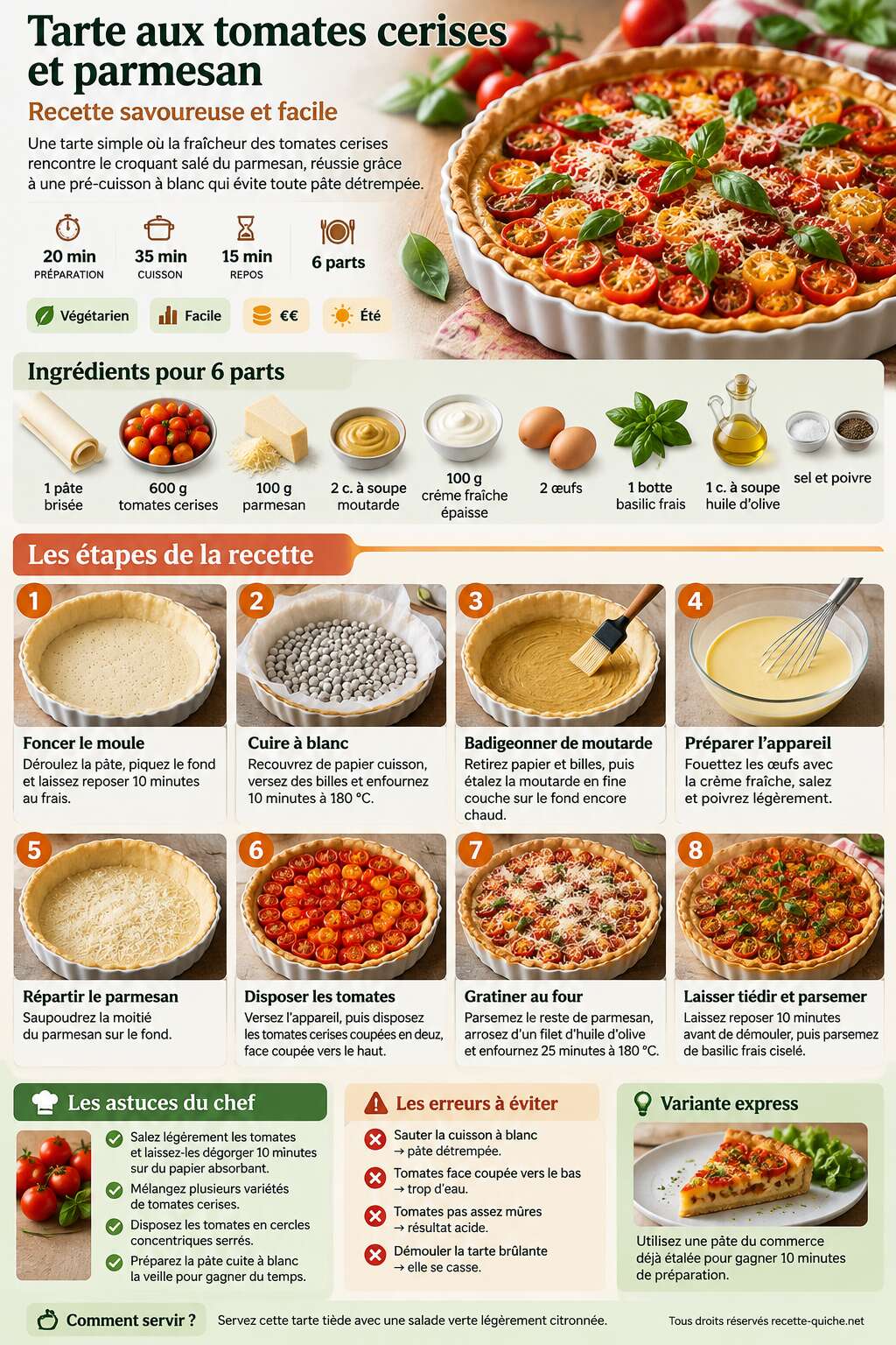 Fiche recette Tarte aux tomates cerises et parmesan : recette savoureuse et facile Fiche recette Tarte aux tomates cerises et parmesan : recette savoureuse et facile