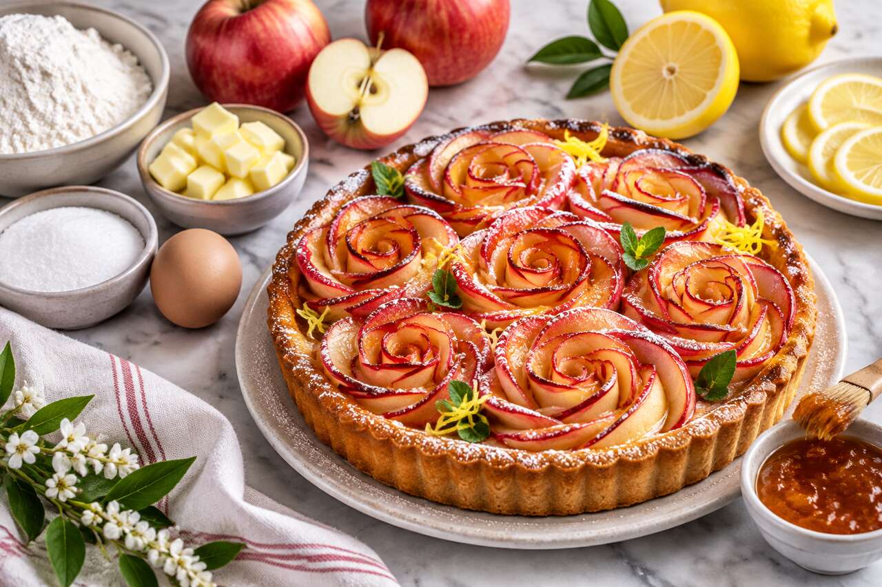 Tarte aux pommes bouquet de roses : recette facile et élégante