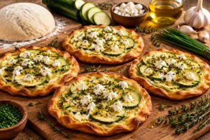 Mini pizzas courgette chèvre fines herbes