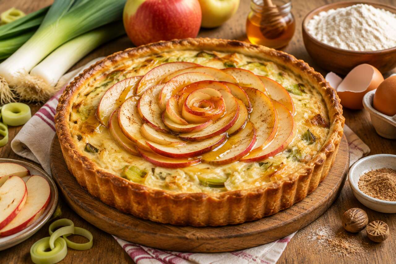 Tarte poireaux, pommes et miel : recette gourmande