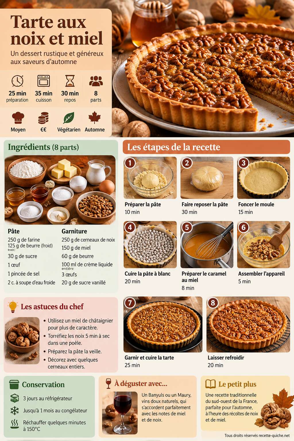 Fiche recette Recette de la tarte aux noix et miel Fiche recette Recette de la tarte aux noix et miel