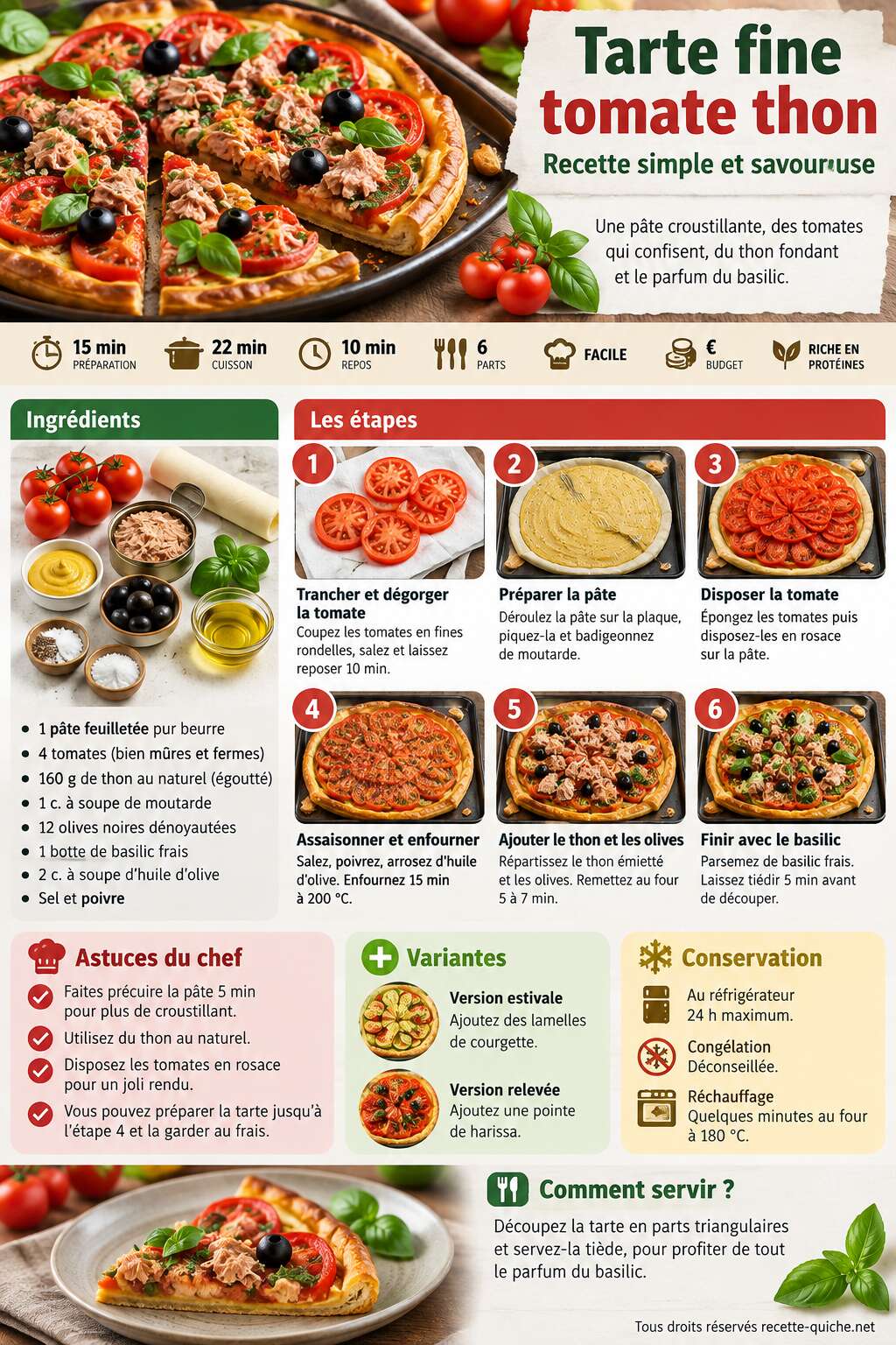 Fiche recette Tarte fine tomate thon : recette simple et savoureuse Fiche recette Tarte fine tomate thon : recette simple et savoureuse